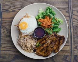 Grilled Lemongrass Pork Chop, Shredded Pork & Fried Egg